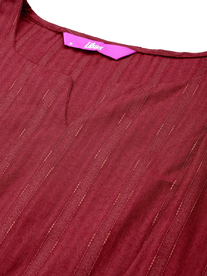 Maroon Woven Design Rayon A-Line Kurti - Libas