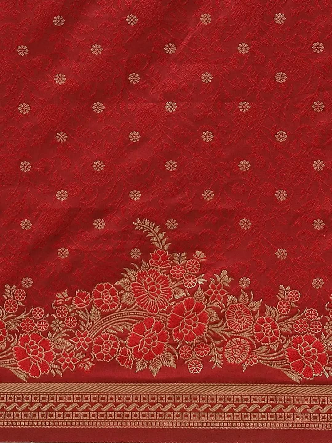 Maroon Woven Design Silk Saree - Libas