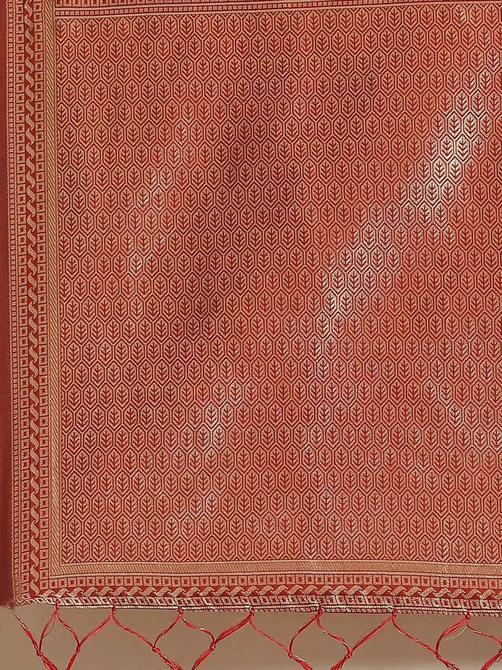 Maroon Woven Design Silk Saree - Libas