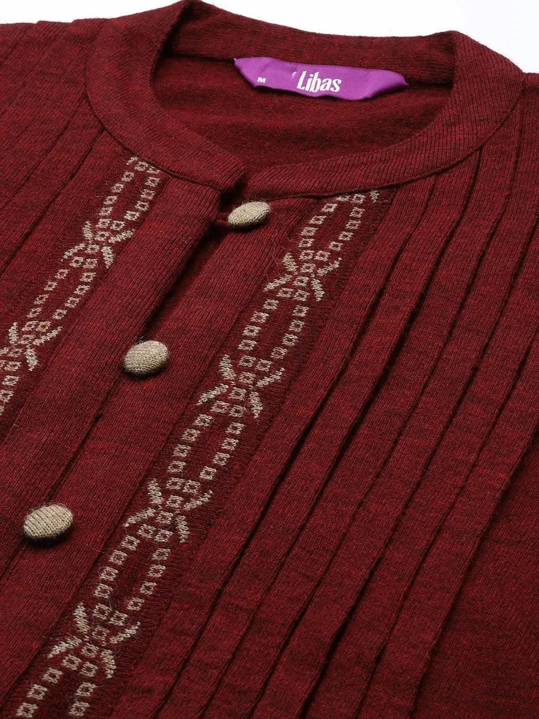 Maroon Woven Design Wool Straight Kurta 
Maroon Woven Design Wool Straight Kurta