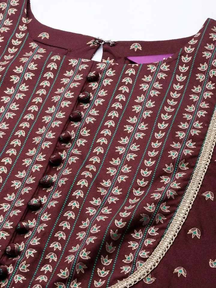 Maroon Yoke Design Rayon A-Line Kurta - Libas