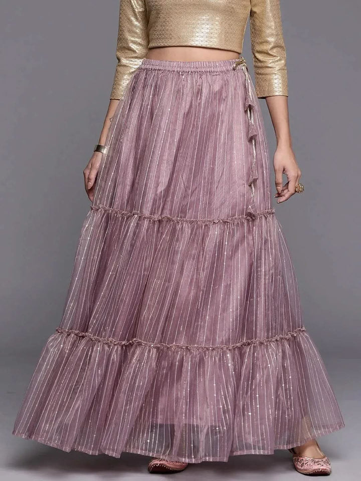 Mauve Embellished Organza Skirt - Libas