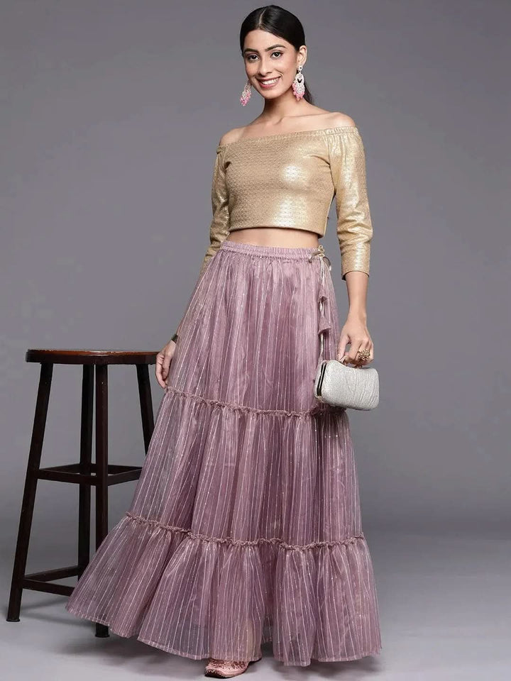 Mauve Embellished Organza Skirt - Libas
