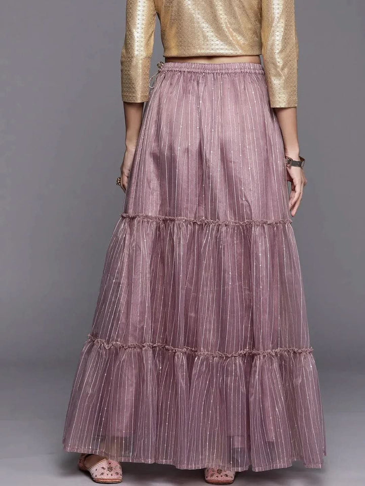 Mauve Embellished Organza Skirt - Libas