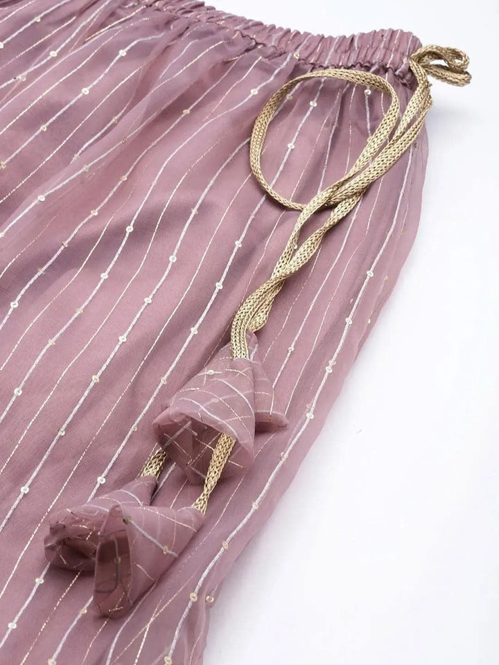 Mauve Embellished Organza Skirt - Libas