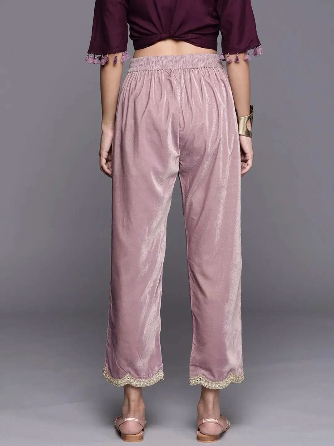 Mauve Solid Velvet Trousers 
Mauve Solid Velvet Trousers