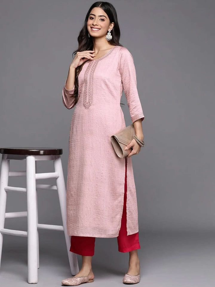 Mauve Woven Design Rayon Straight Kurta - Libas