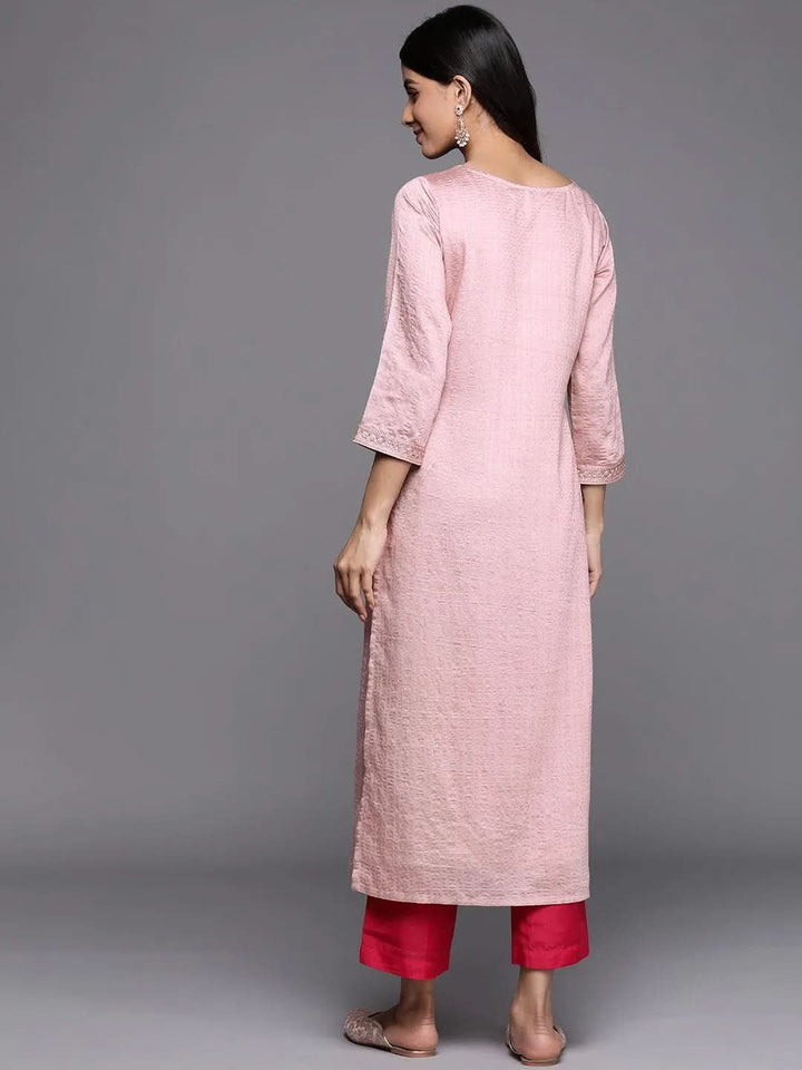 Mauve Woven Design Rayon Straight Kurta - Libas