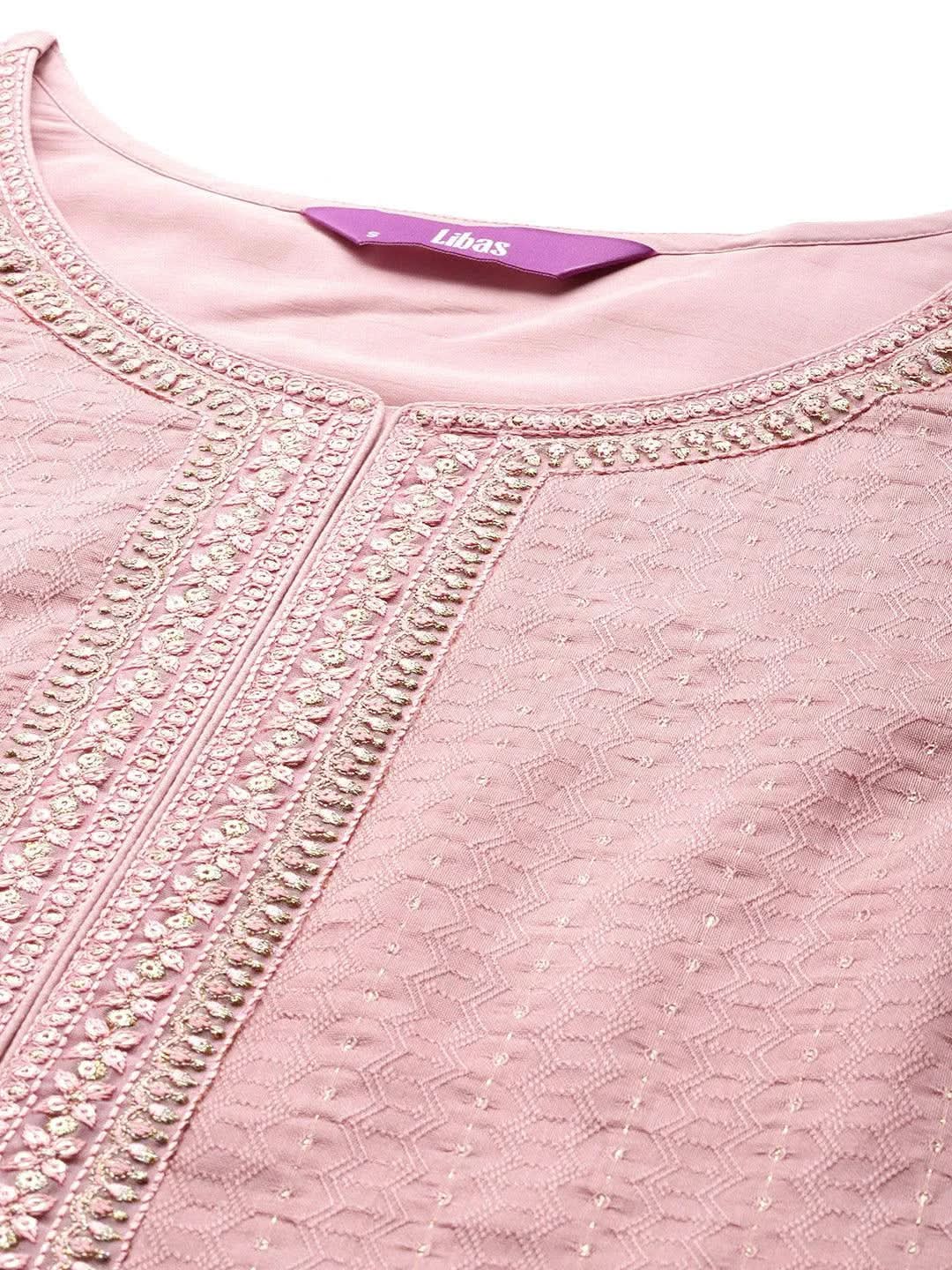 Mauve Woven Design Rayon Straight Kurta - Libas