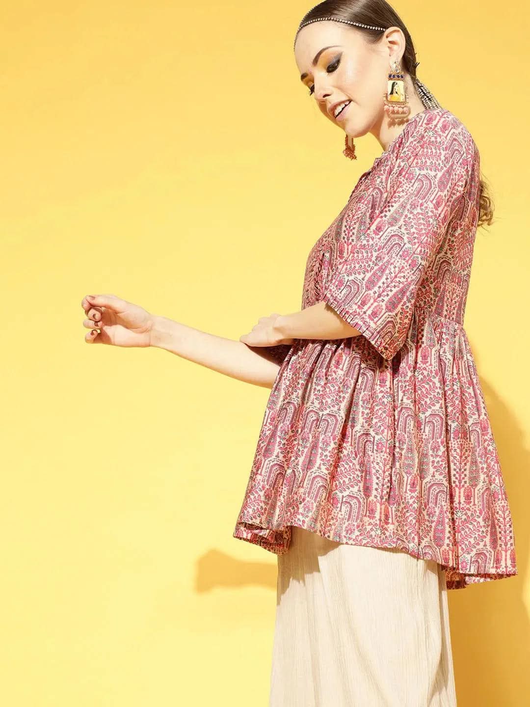 Multi Printed Silk Blend Kurti - Libas
