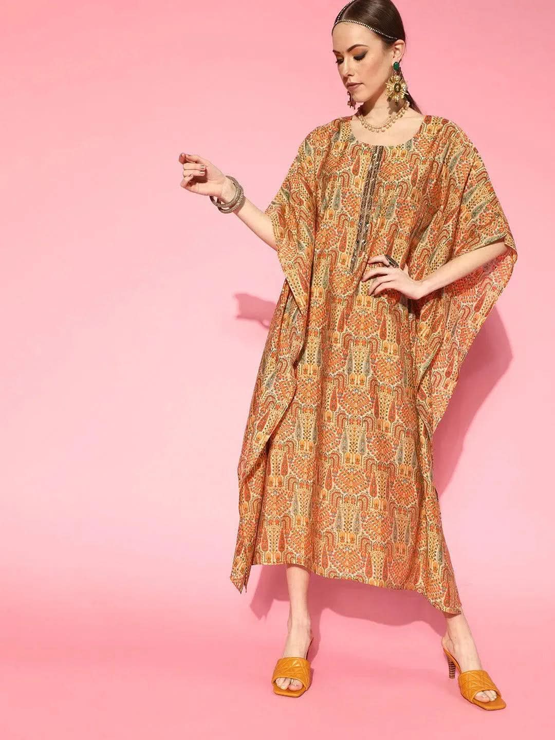 Multicolored Printed Silk Blend Dress - Libas