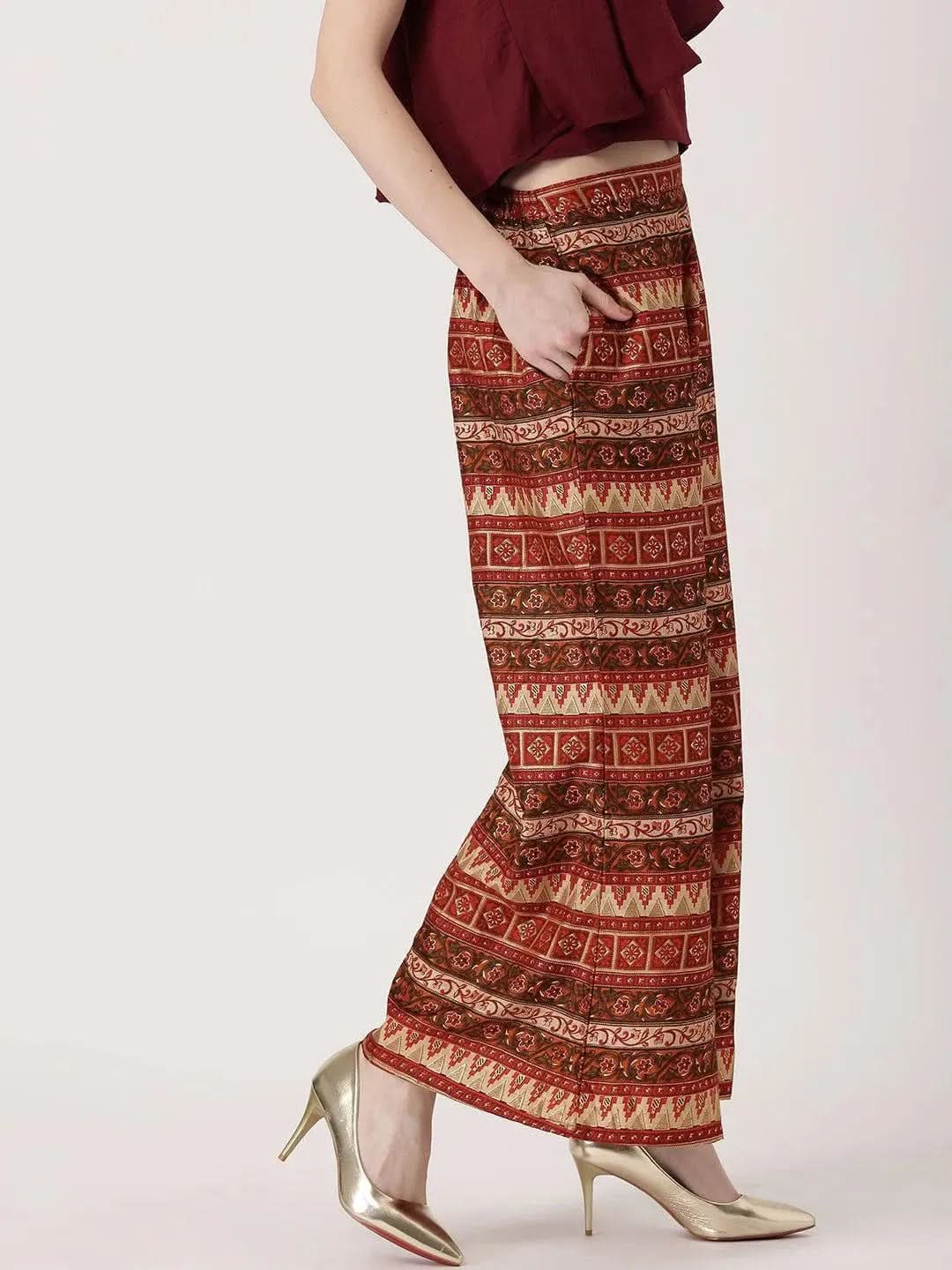 Multicoloured Abstract Polyester Palazzos - Libas