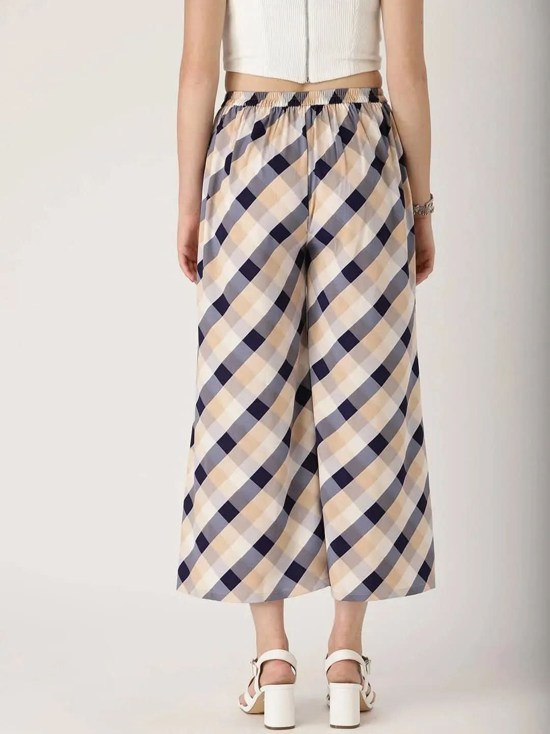 Multicoloured Checkered Crepe Palazzos - Libas