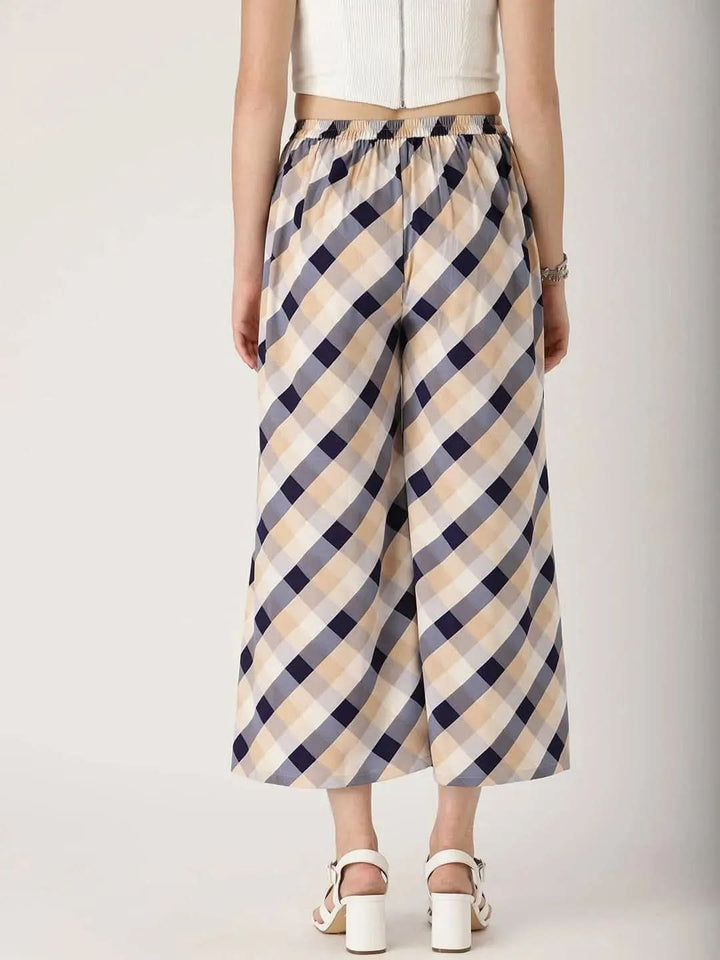 Multicoloured Checkered Crepe Palazzos - Libas