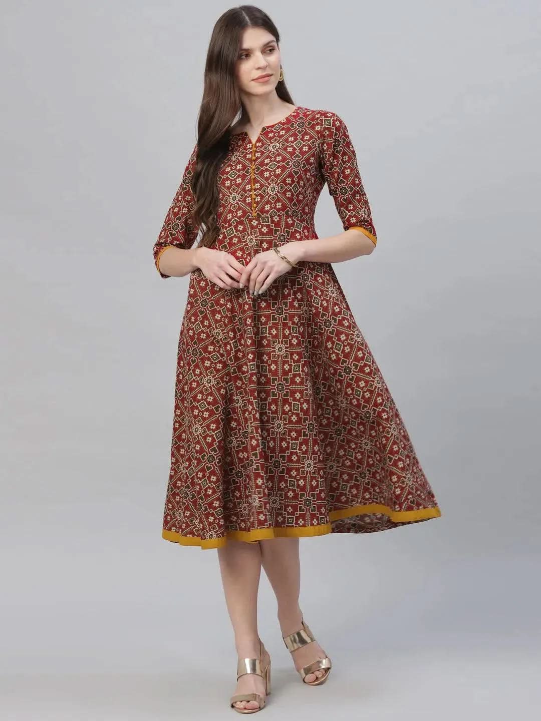 Multicoloured Printed Cotton Dress - Libas