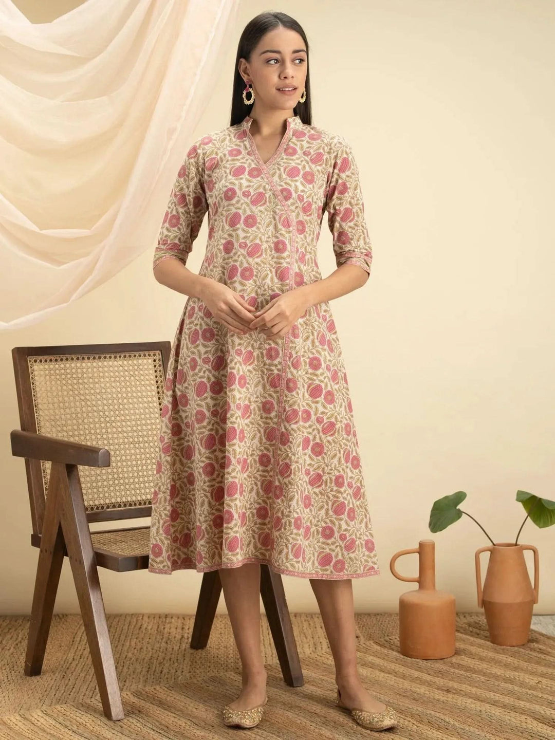 Multicoloured Printed Cotton Dress - Libas