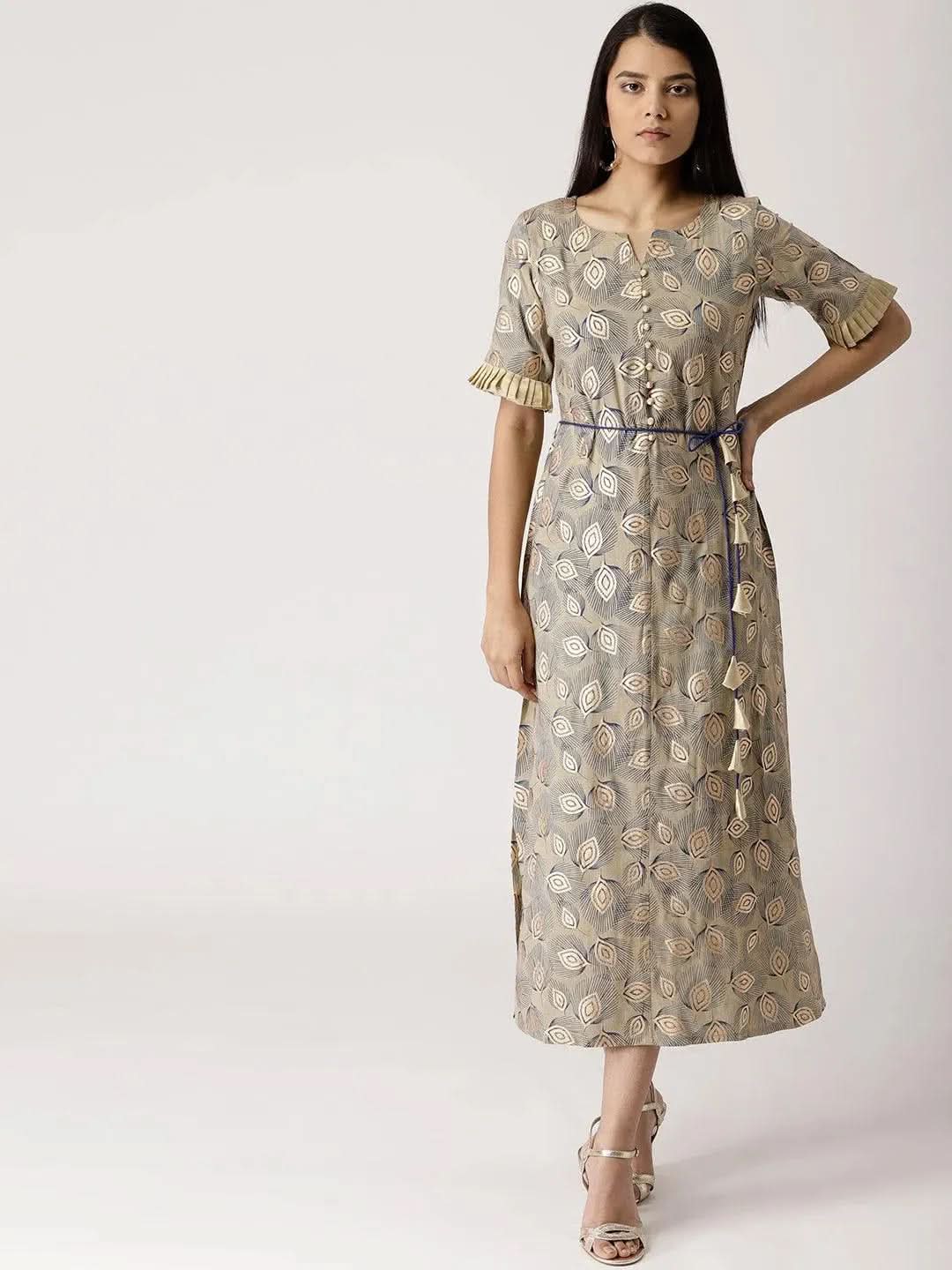 Multicoloured Printed Cotton Dress - Libas