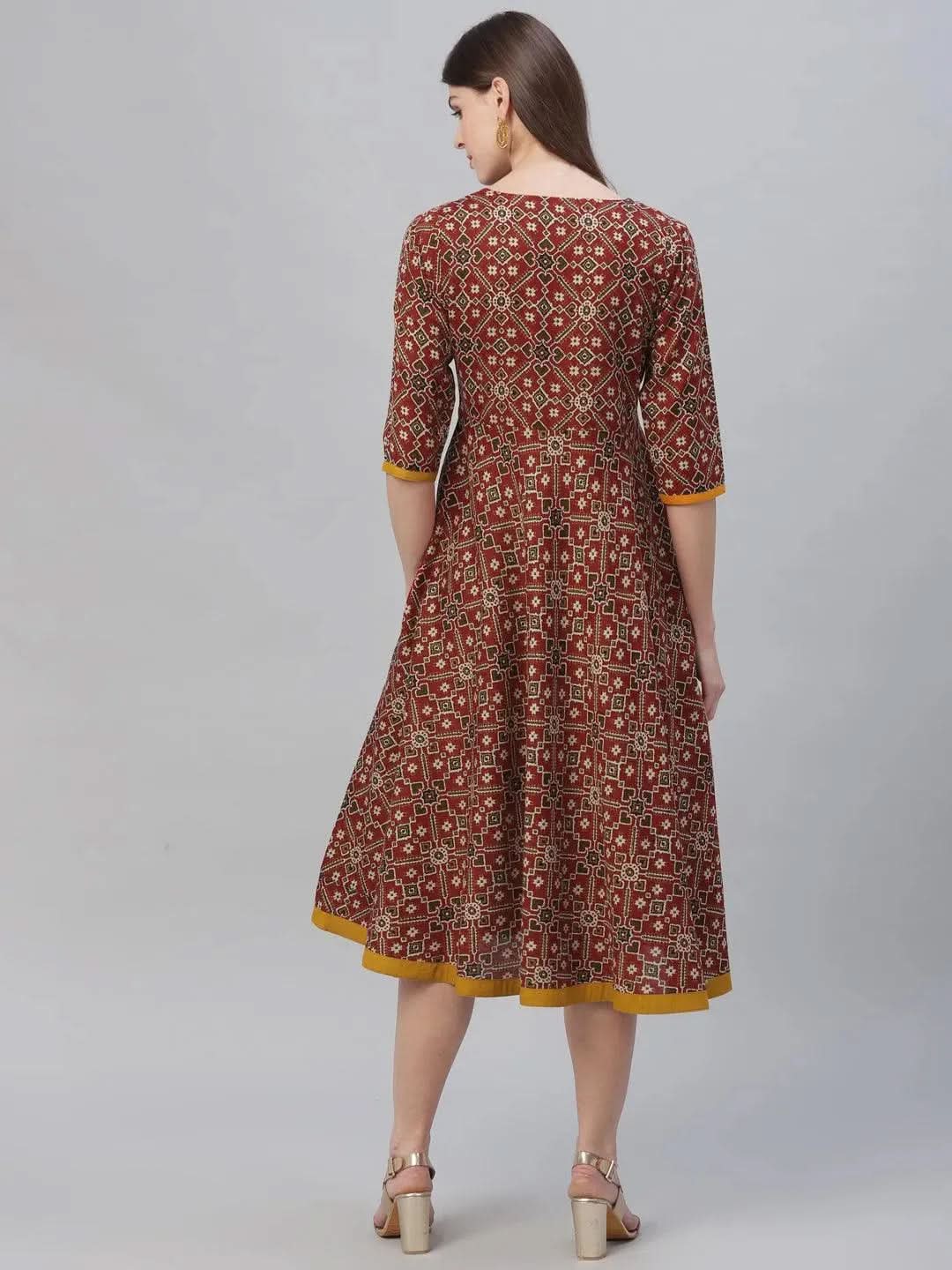 Multicoloured Printed Cotton Dress - Libas