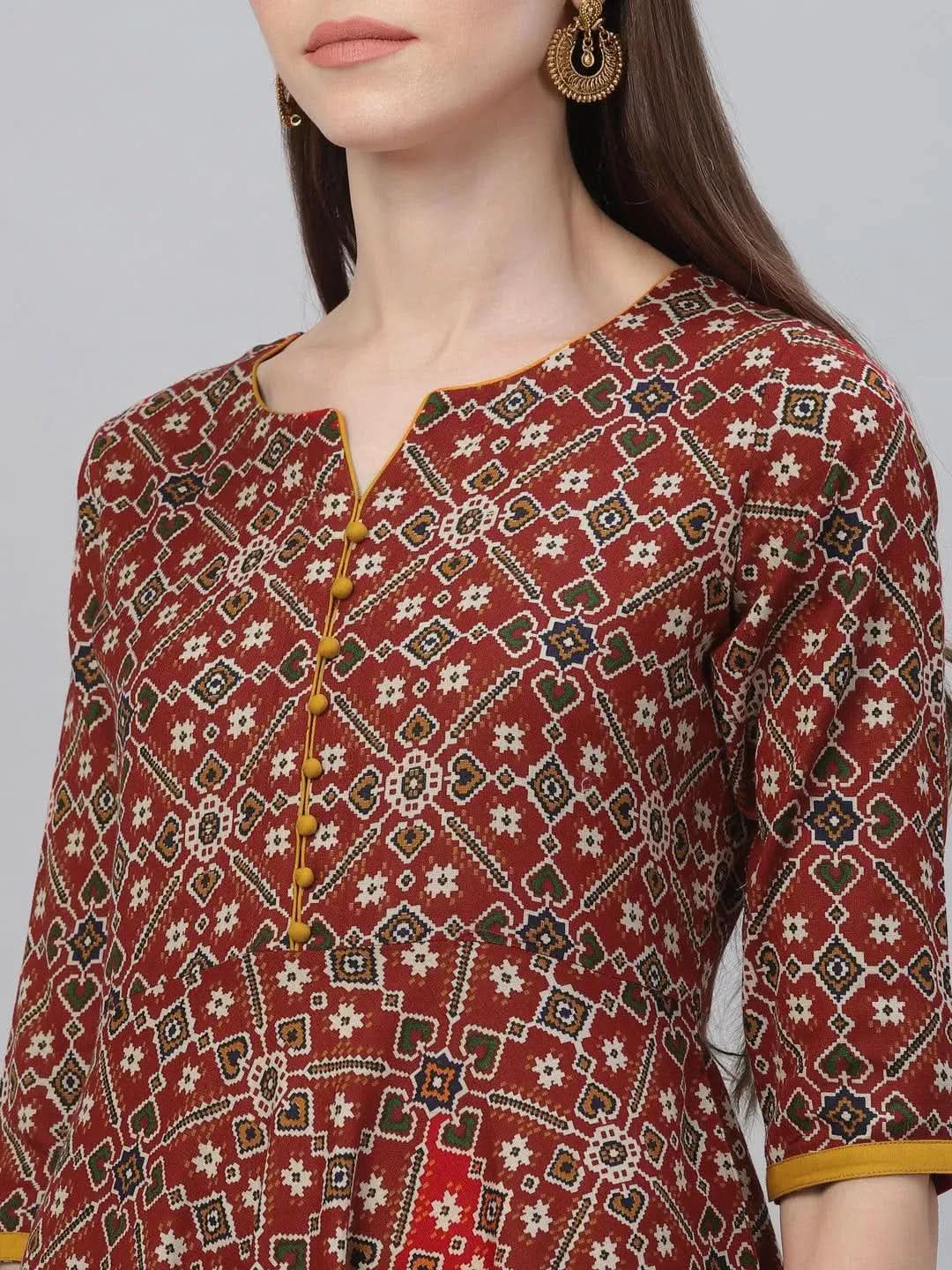 Multicoloured Printed Cotton Dress - Libas