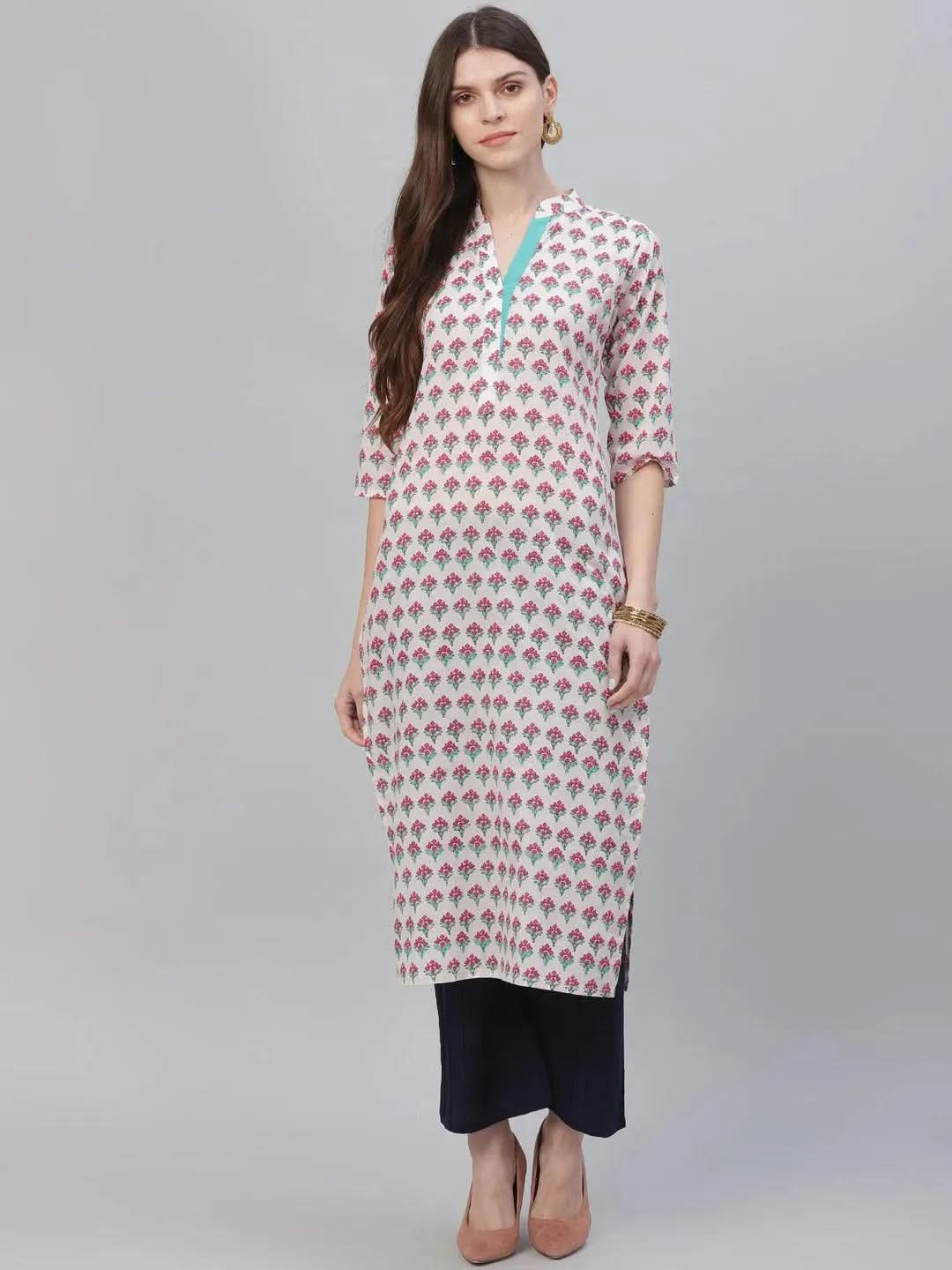Multicoloured Printed Cotton Kurta - Libas