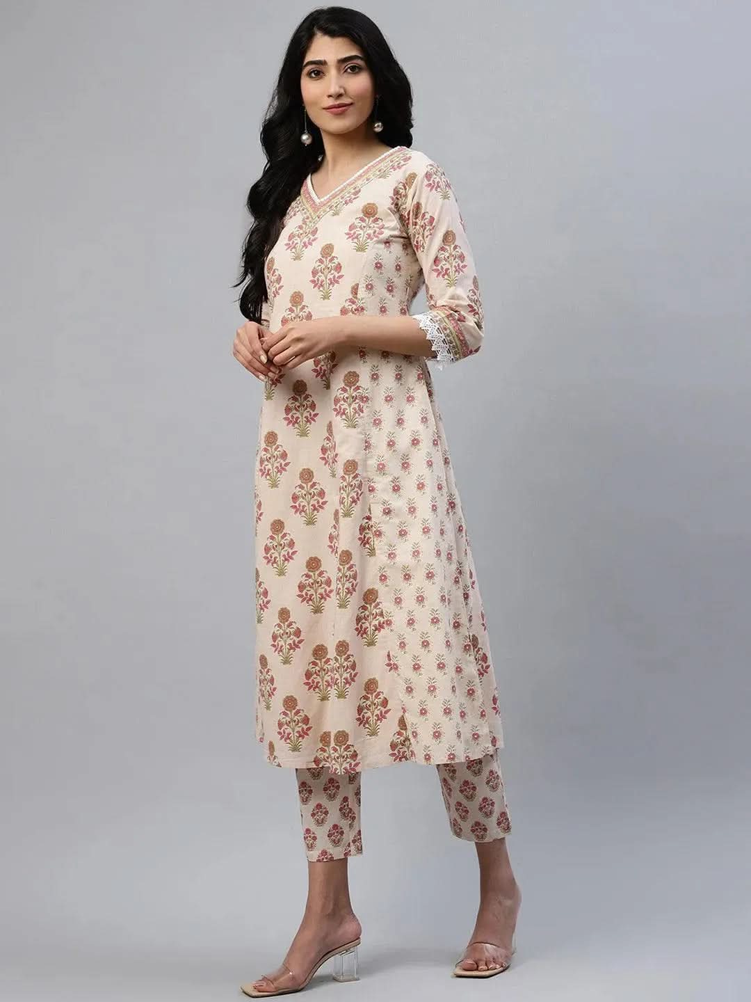 Multicoloured Printed Cotton Kurta - Libas