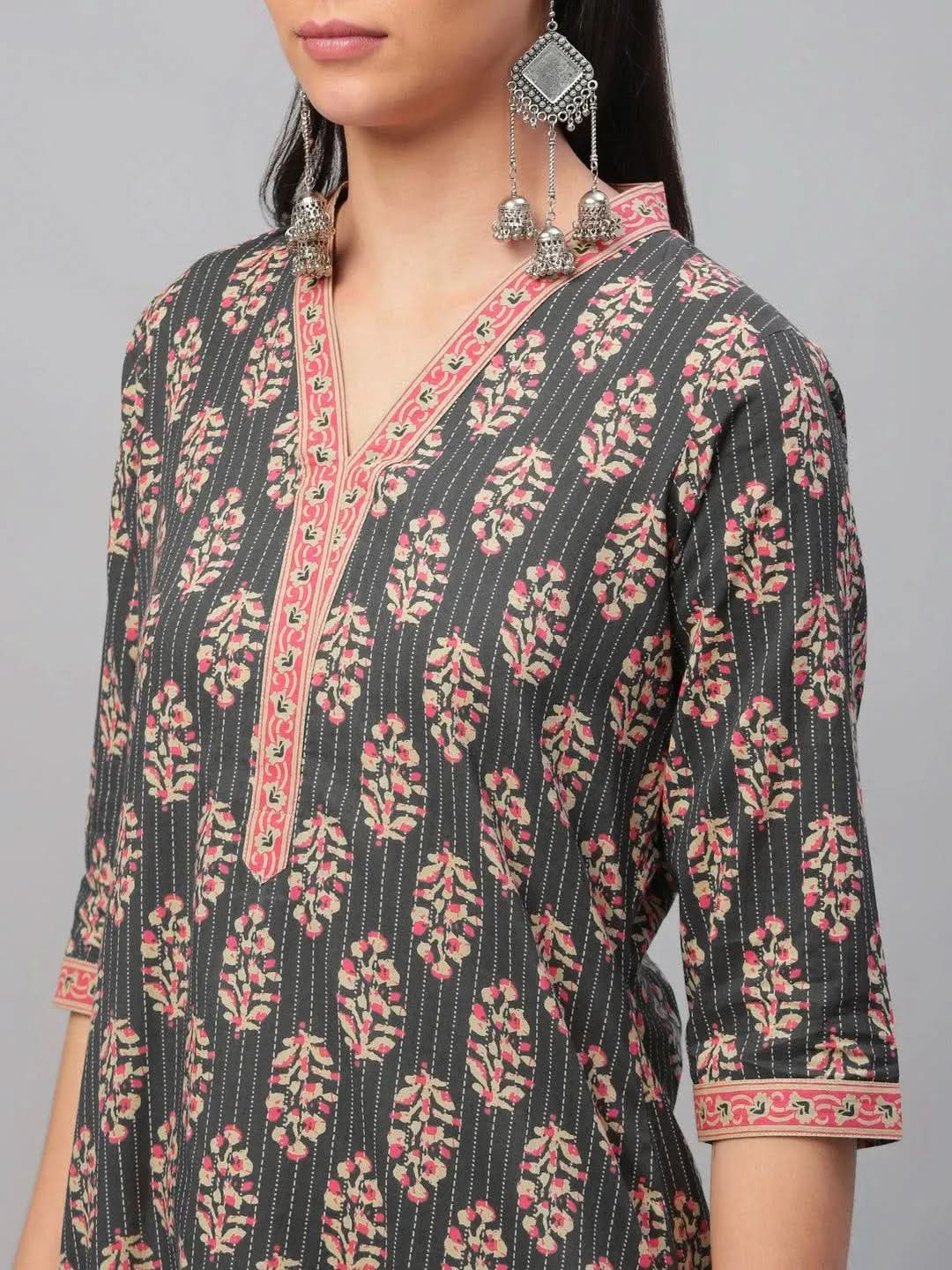 Multicoloured Printed Cotton Kurta - Libas