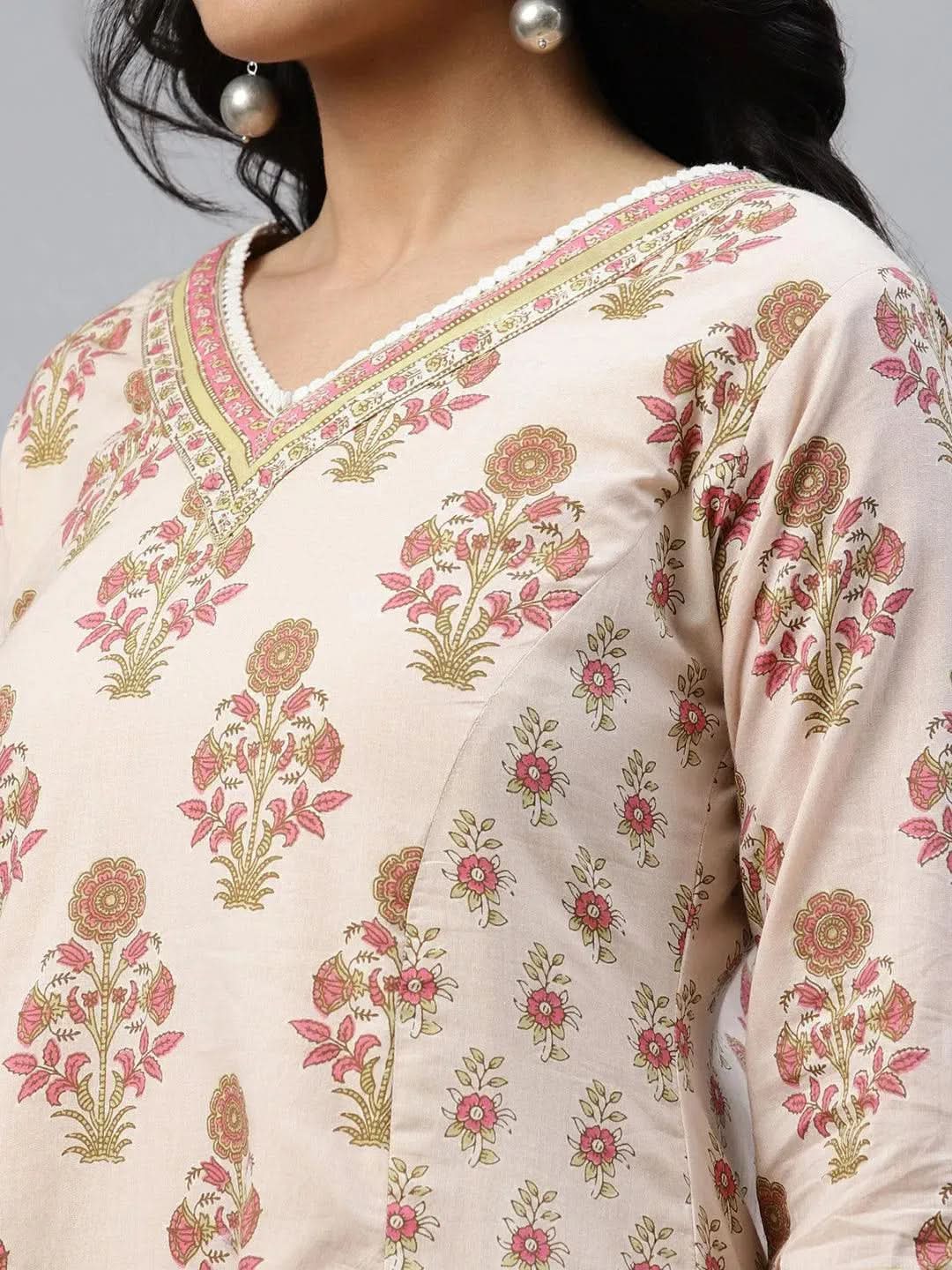 Multicoloured Printed Cotton Kurta - Libas