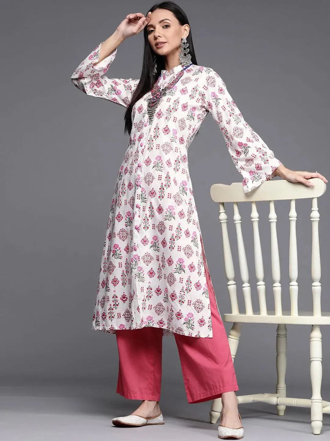 Multicoloured Printed Cotton Kurta - Libas
