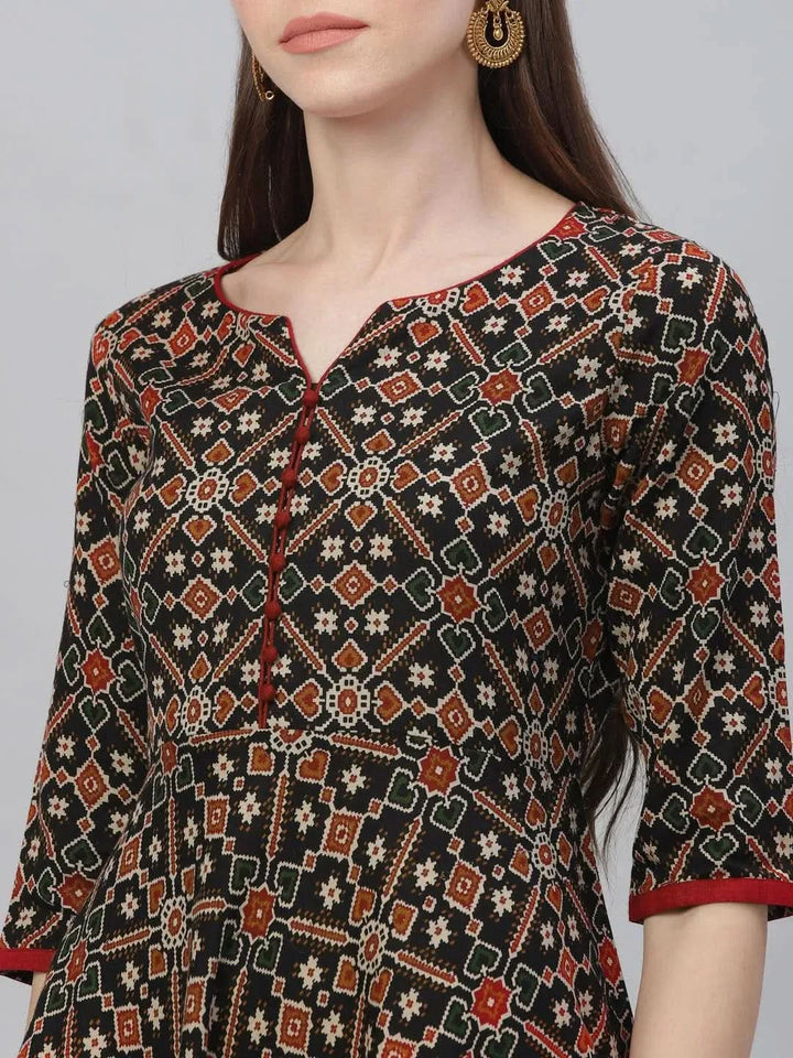 Multicoloured Printed Cotton Kurta - Libas