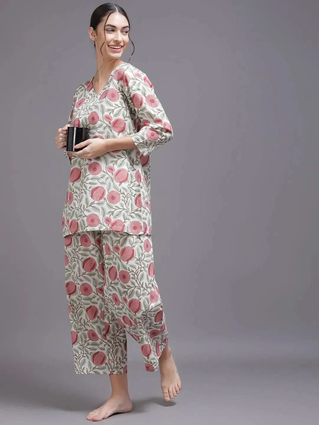Multicoloured Printed Cotton Night Suit - Libas