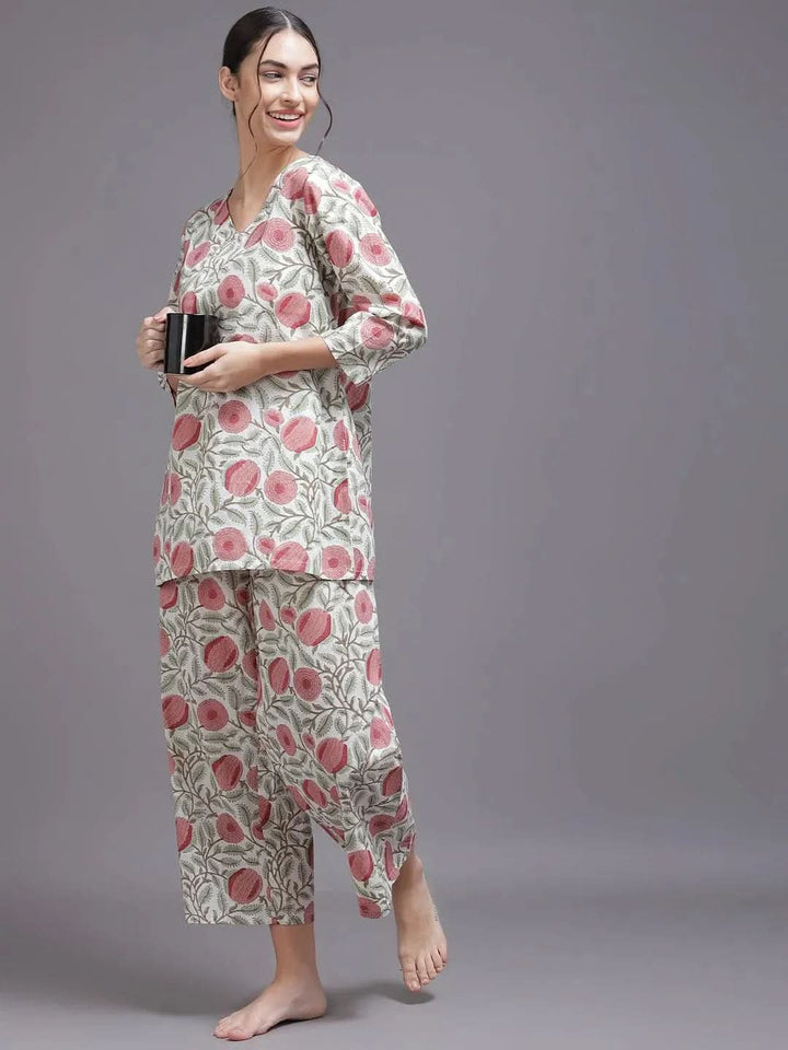 Multicoloured Printed Cotton Night Suit - Libas