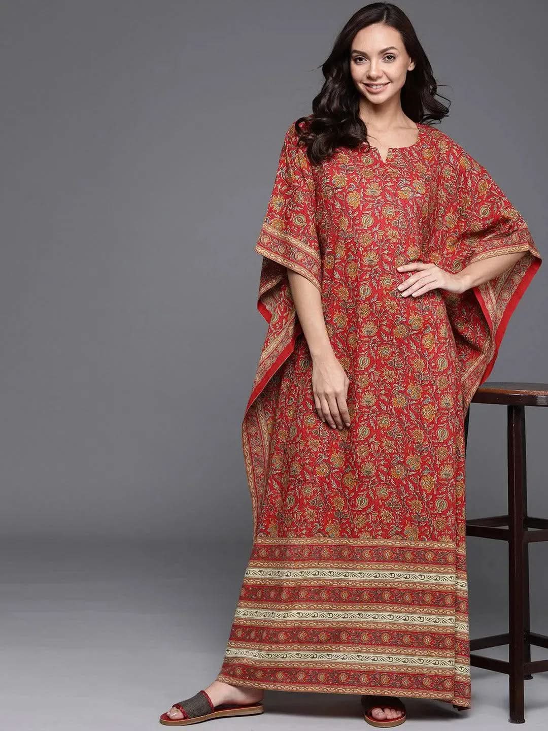 Multicoloured Printed Cotton Nightdress - Libas