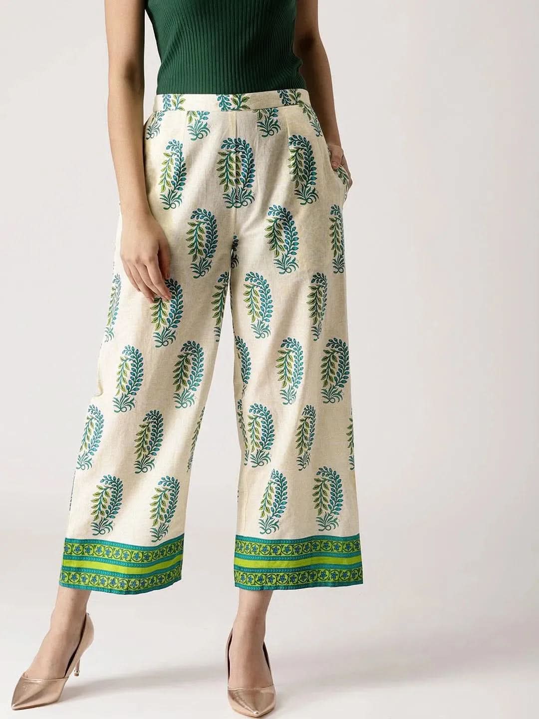 Multicoloured Printed Cotton Palazzos - Libas