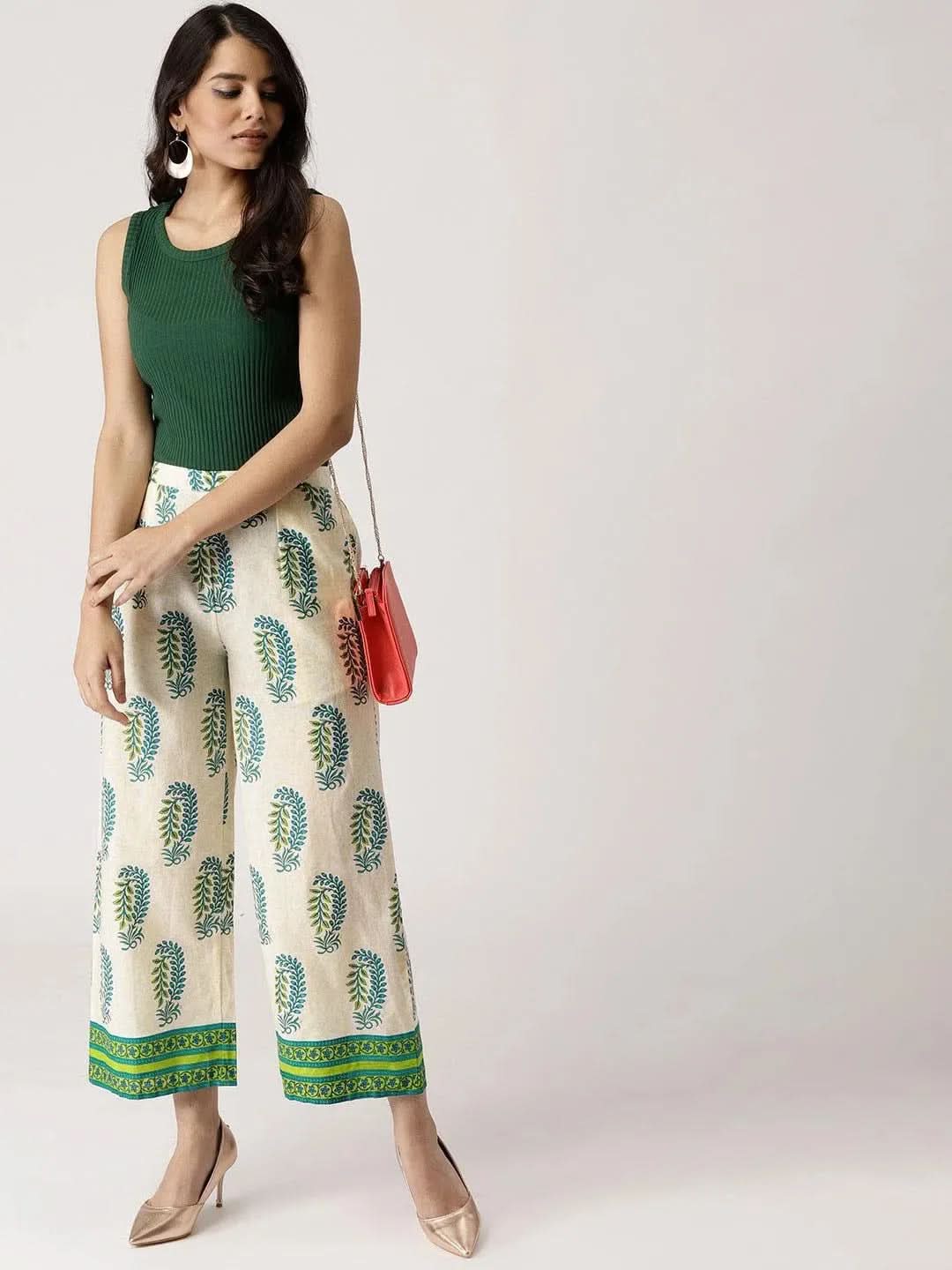 Multicoloured Printed Cotton Palazzos - Libas