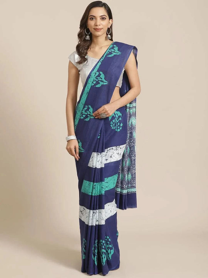 Multicoloured Printed Cotton Saree - Libas