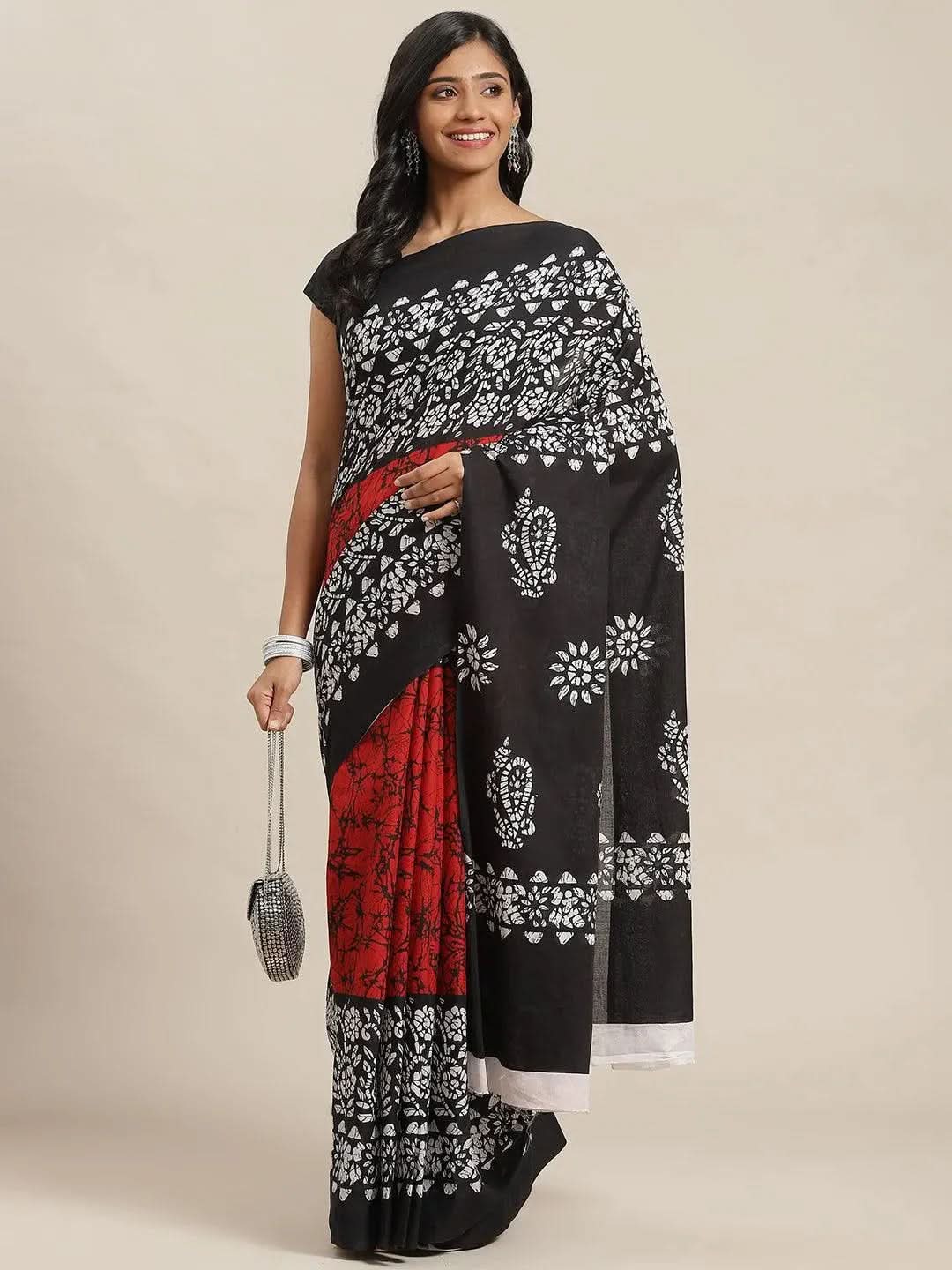 Multicoloured Printed Cotton Saree - Libas