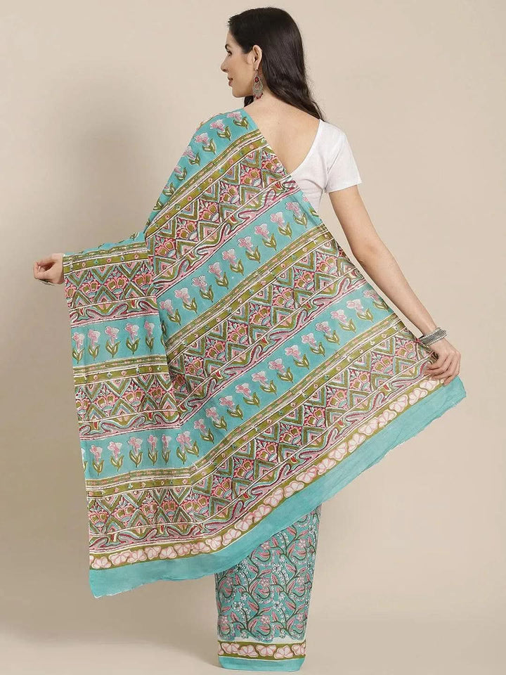 Multicoloured Printed Cotton Saree - Libas
