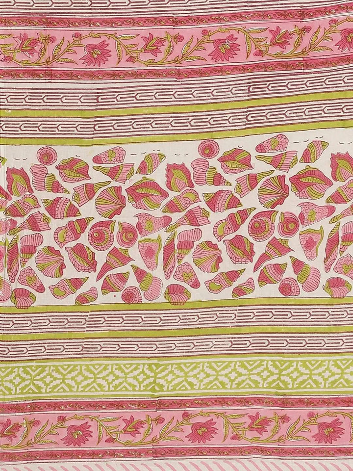 Multicoloured Printed Cotton Saree - Libas