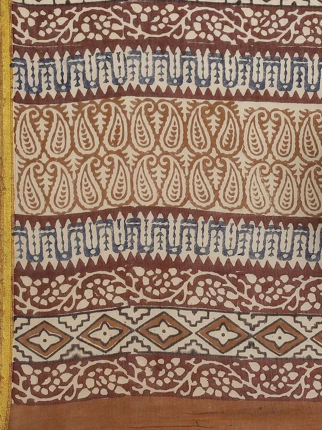Multicoloured Printed Cotton Saree - Libas