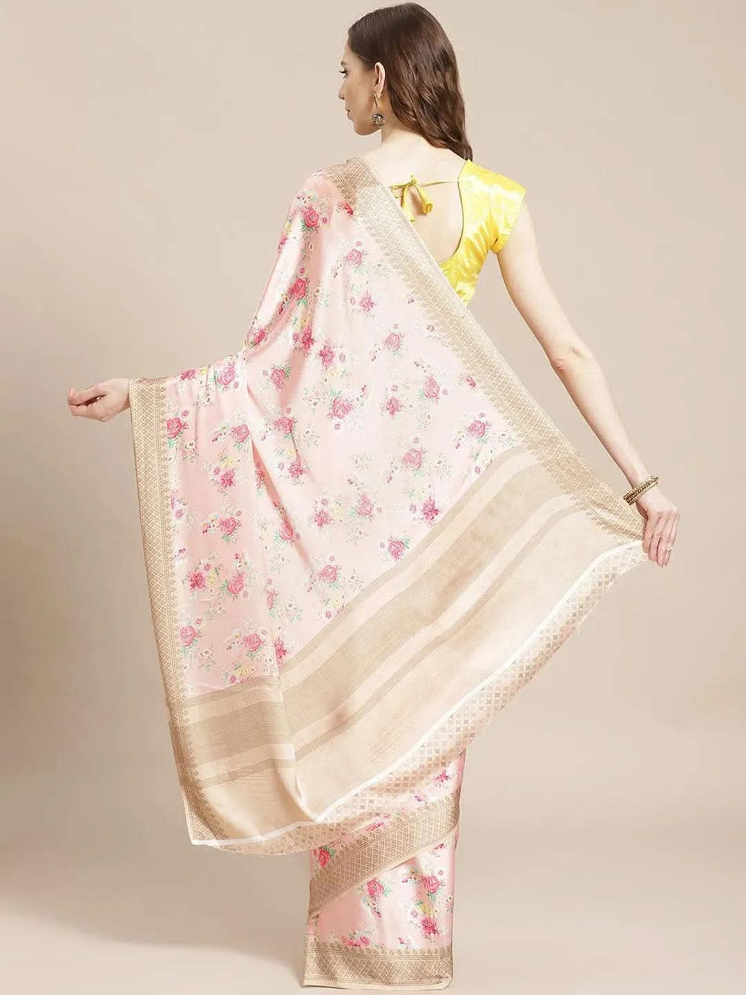 Multicoloured Printed Satin Saree 
Multicoloured Printed Satin Saree