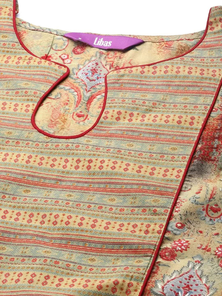 Multicoloured Printed Silk Blend A-Line Kurti - Libas