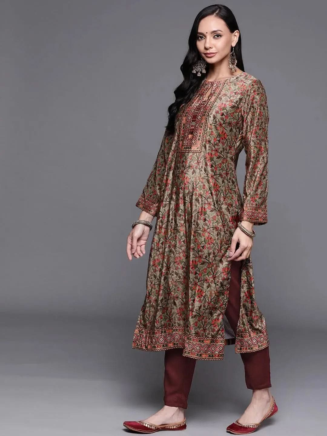 Multicoloured Printed Velvet Suit Set - Libas