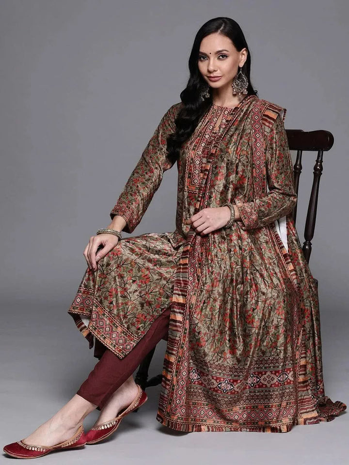 Multicoloured Printed Velvet Suit Set - Libas