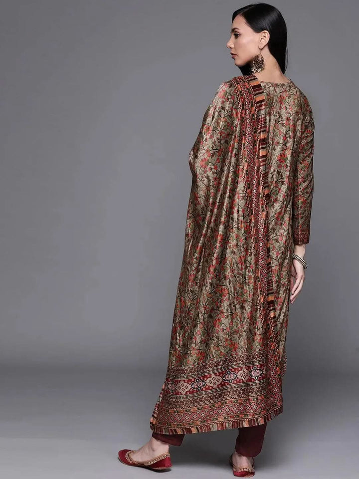 Multicoloured Printed Velvet Suit Set - Libas