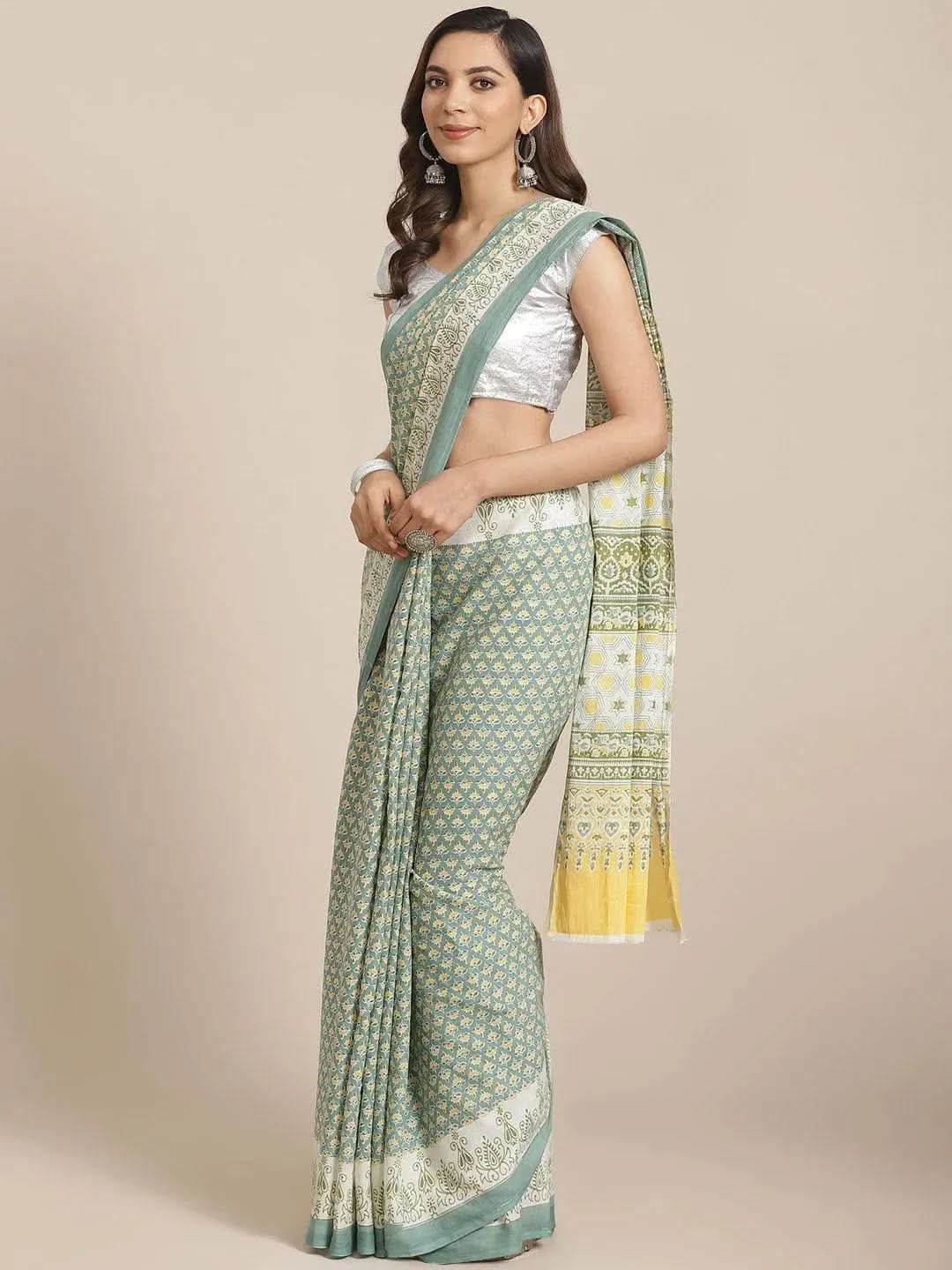 Multicoloured Striped Cotton Saree - Libas