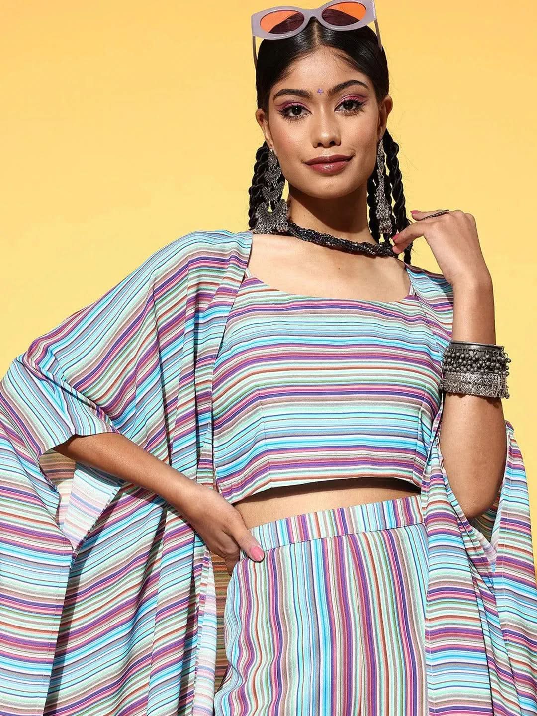 Multicoloured Striped Georgette Co-Ords - Libas