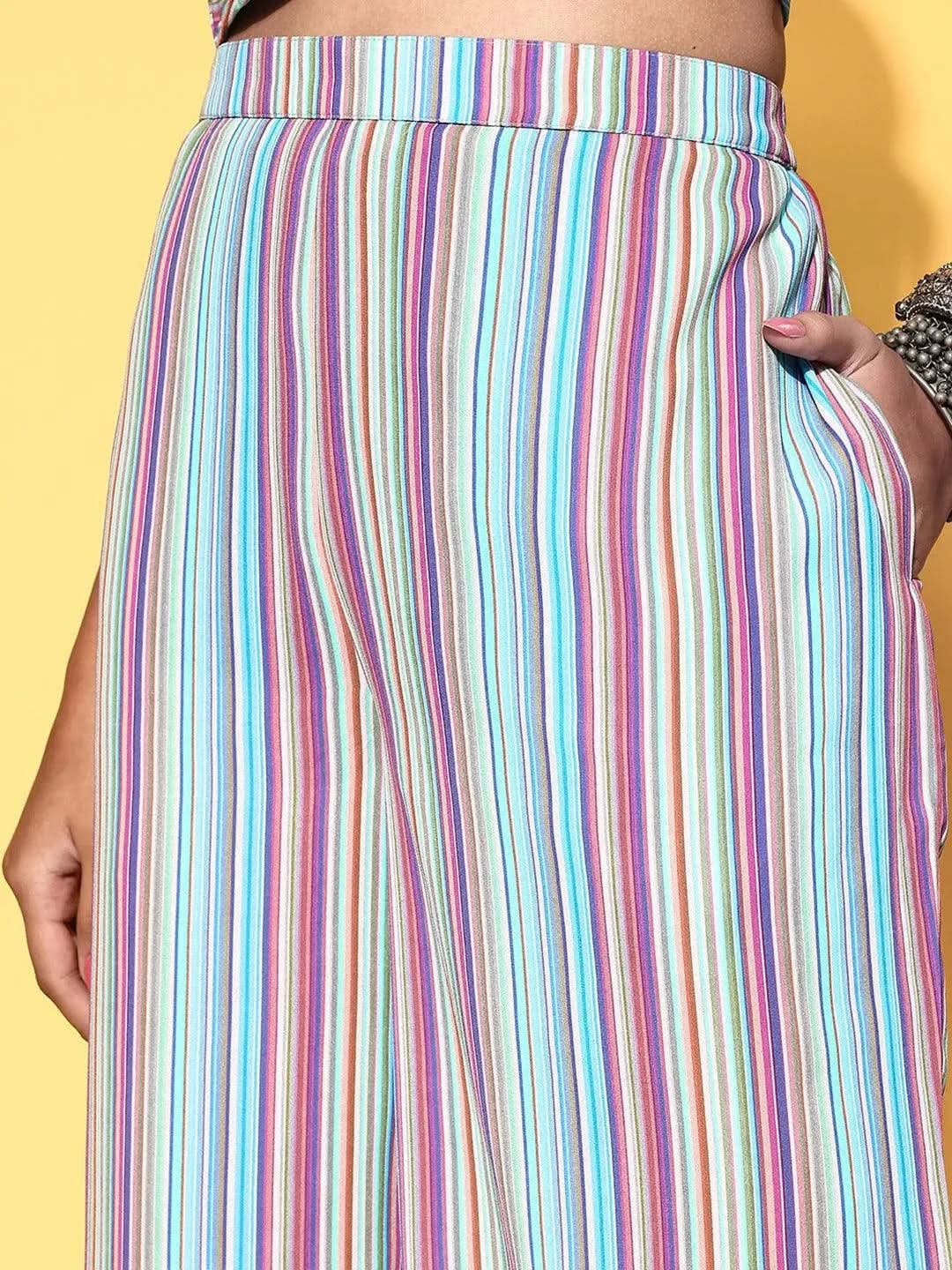 Multicoloured Striped Georgette 3 Piece Co-Ords
Multicoloured Striped Georgette 3 Piece Co-Ords