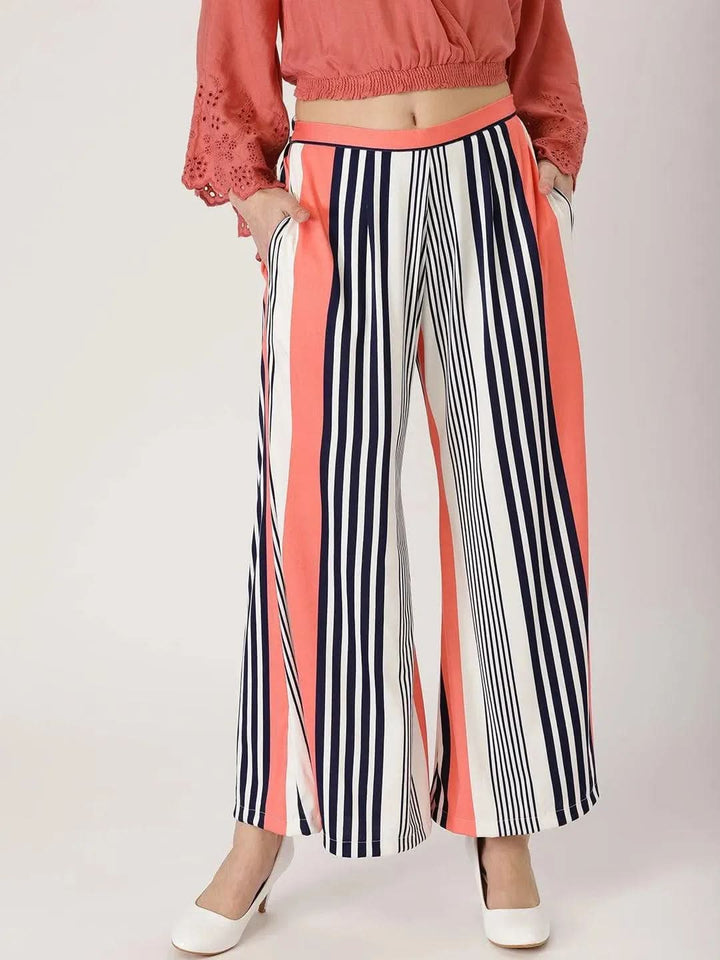 Multicoloured Striped Polyester Palazzos - Libas