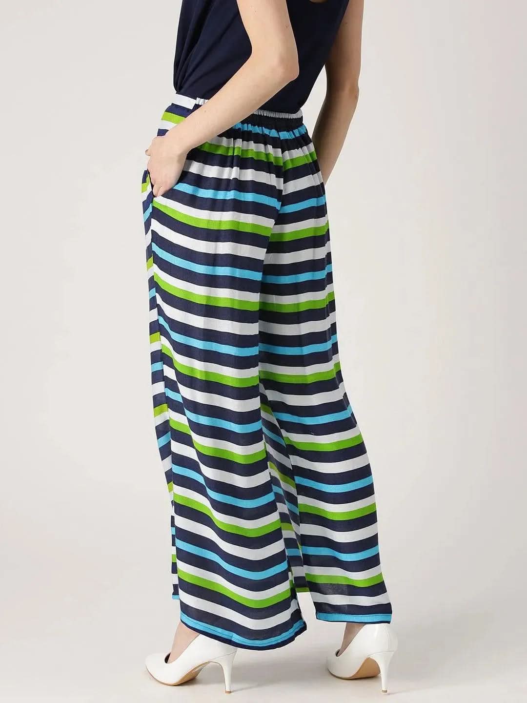 Multicoloured Striped Rayon Palazzos
Multicoloured Striped Rayon Palazzos