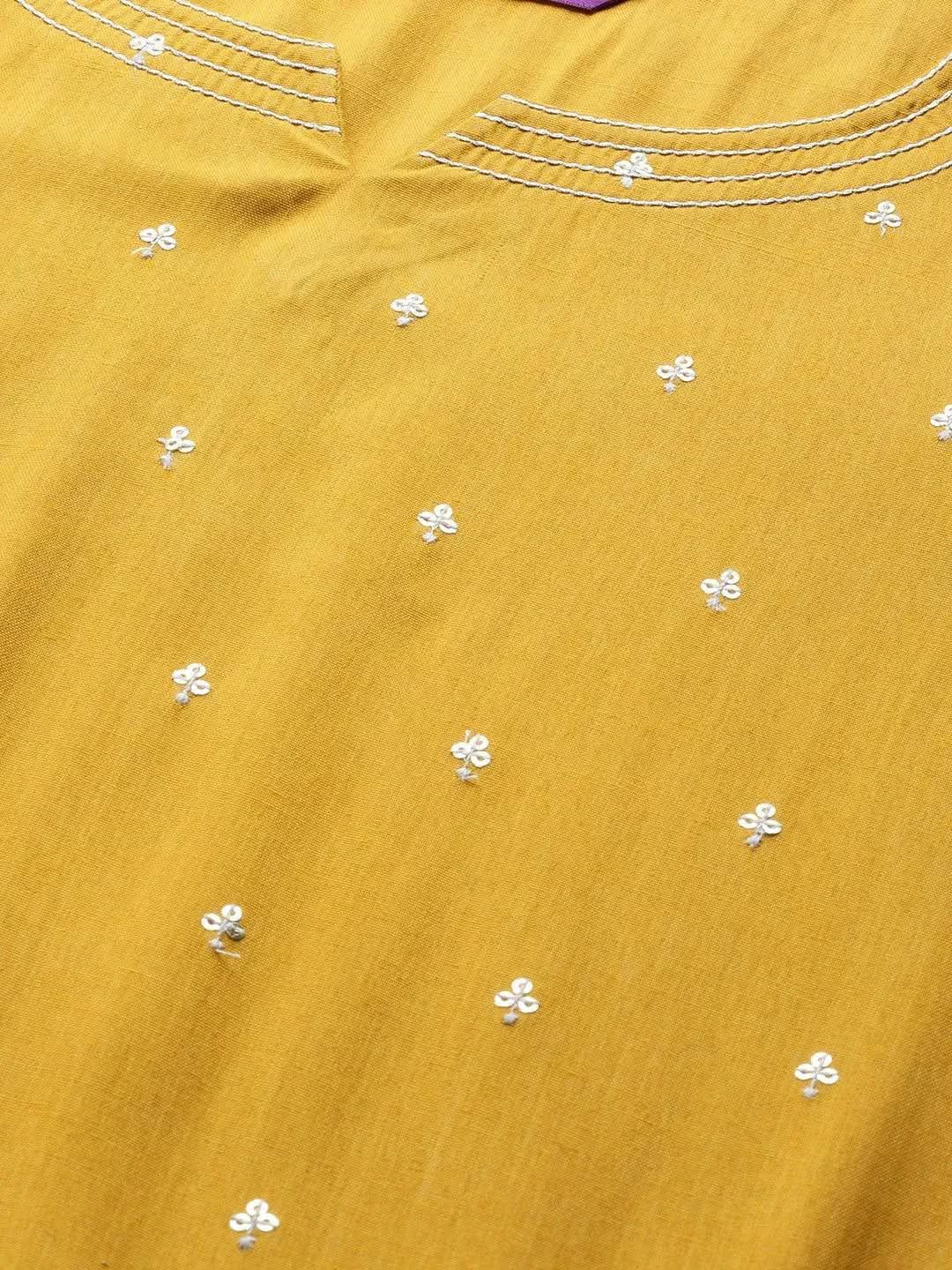 Mustard Embellished Rayon Kurta - Libas